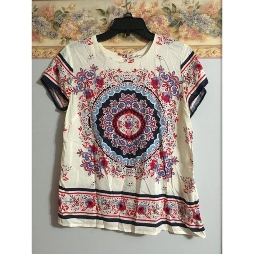 Artisan Ny Red and Blue Mandala Print Top